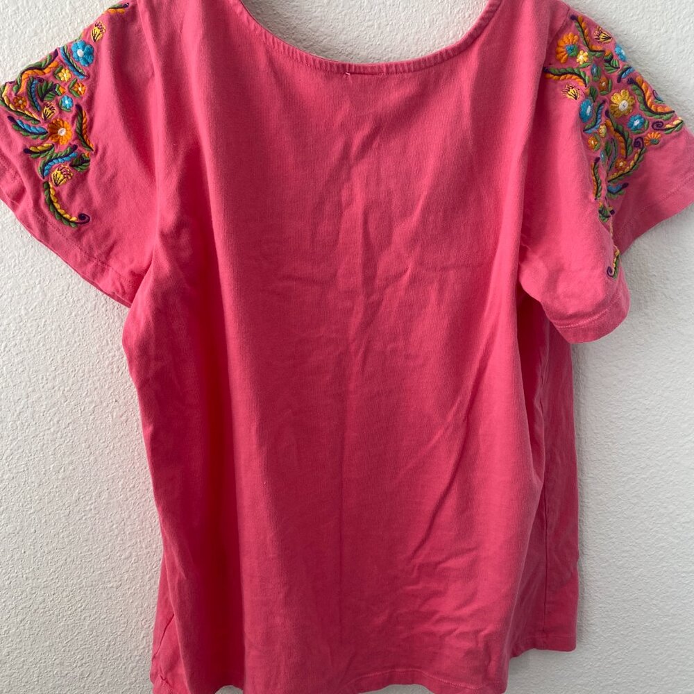 BARE YOUR SOUL Boho Short Sleeve Blouse Top Pink or yellow Floral Embroidery L - Picture 3 of 5